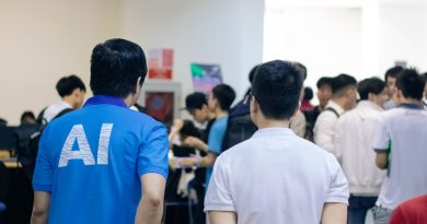 Student using AI tool on computer in modern classroom setting