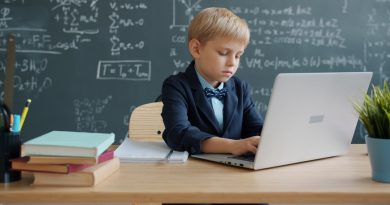 Student studying with school supplies and books on desk