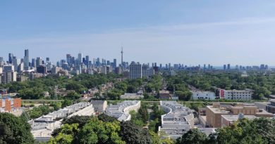 Modern student accommodation building in downtown Toronto with street view