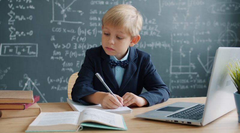 Teacher using AI technology with students in modern classroom environment