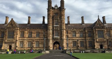 Indian students studying at Australian university campus with modern buildings