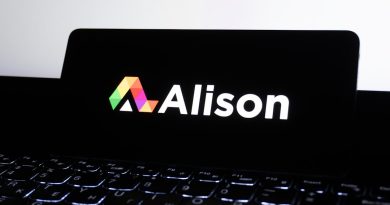 Student learning on laptop through online education platform