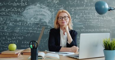 Modern classroom with teacher using AI assistant technology on interactive display