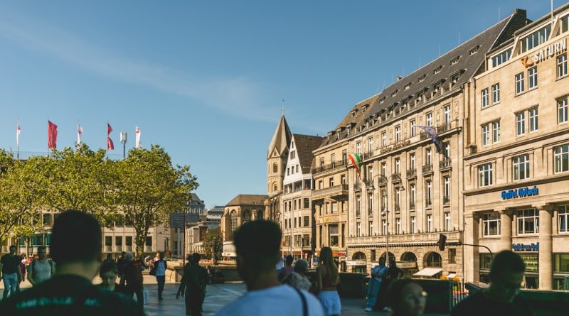 German university campus with international students studying outdoors