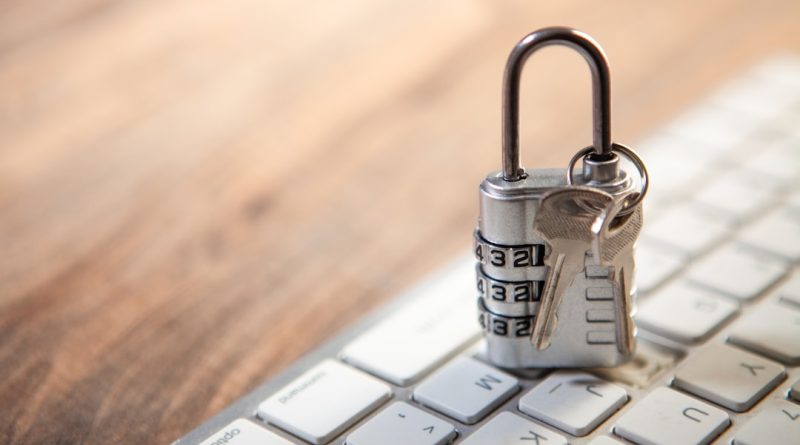 Digital security concept showing padlock and network connections representing data protection