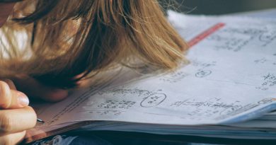A student looking anxious while studying mathematics at a desk