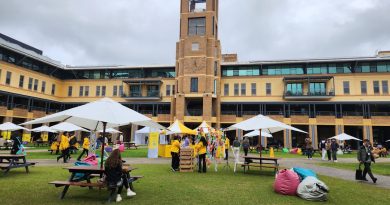 Indian students studying at Australian university campus with modern buildings
