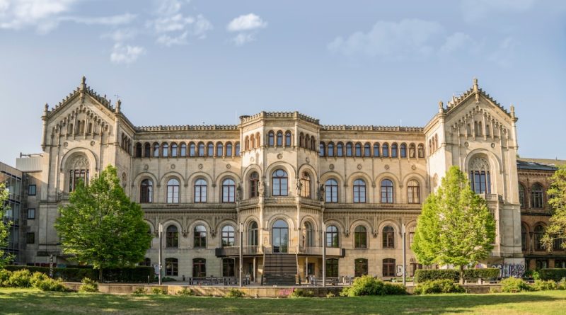 Indian students studying at German university with modern campus architecture