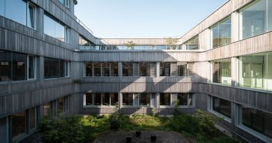 Indian students at German university campus with modern architecture