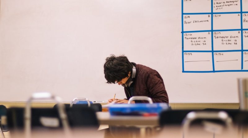 Teacher observing and interacting with students in classroom setting
