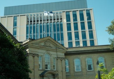 University of Toronto main campus building with students walking